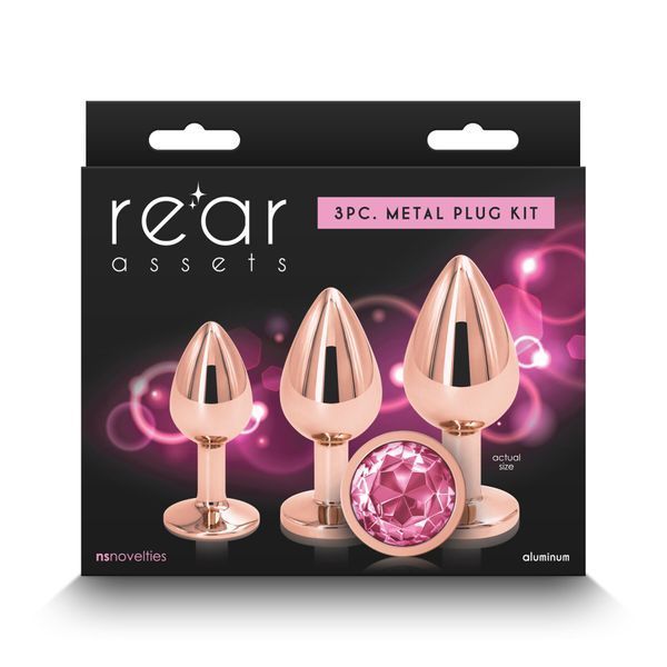 Набір анальних пробок NS Novelties Rear Assets - Trainer Kit - Rose Gold - Pink Gem SX4355 фото