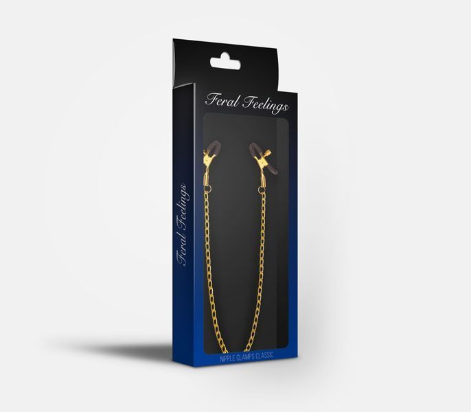 Feral Feelings Classic Nipple Clamps with Chain, Gold/Black