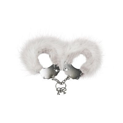 Adrien Lastic Handcuffs White Metallic Handcuffs with white fluffy trim