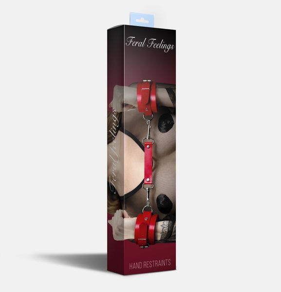 Feral Feelings Hand Restraints Red, Genuine Leather