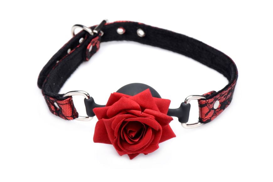 Кляп з трояндою Master Series: Eye-Catching Ball Gag With Rose, чорно-червоний SO8794 фото