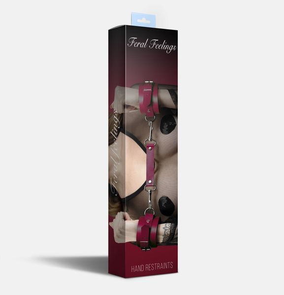 Feral Feelings Hand Restraints Burgundy, genuine leather