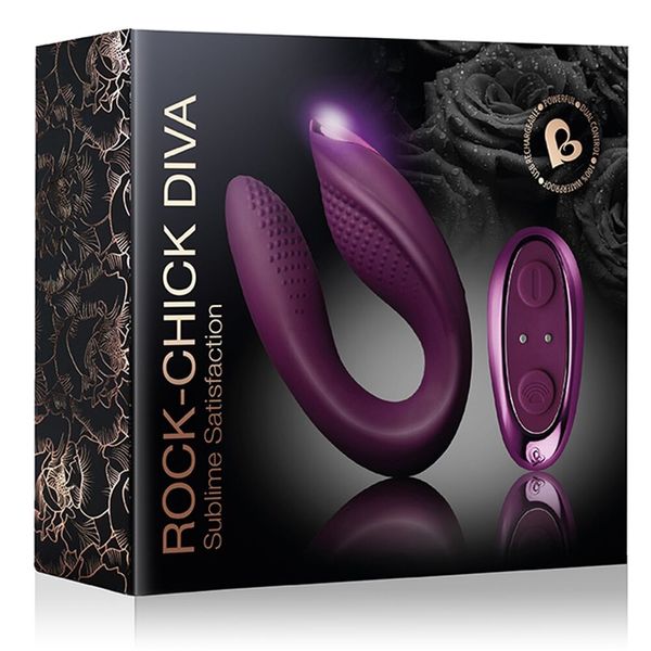 Women's hands-free orgasm vibrator Rocks Off Rock Chick Diva Purple, remote control