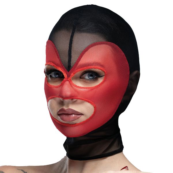 Heart-shaped mesh mask with open eyes and mouth Feral Feelings - Hearts Mask Black/Red