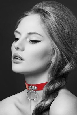 Bijoux Pour Toi leash ring choker - FETISH Red, eco-leather