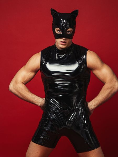 D&A Patent Leather Men's Bodysuit "Daring Joe" Black, L, Open Buttocks, Convenient Zippers