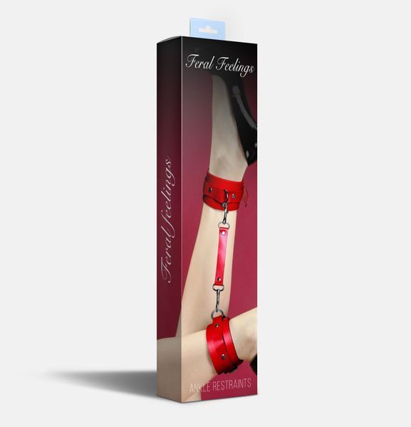 Feral Feelings Ankle Restraints Red, Genuine Leather