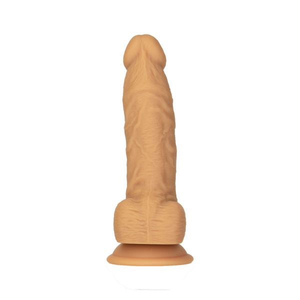 ADDICTION Dual Density Silicone Dildo Caramel 8" with Suction Cup, 4.3cm diameter, vibrating bullet