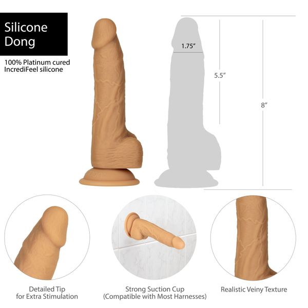 ADDICTION Dual Density Silicone Dildo Caramel 8" with Suction Cup, 4.3cm diameter, vibrating bullet