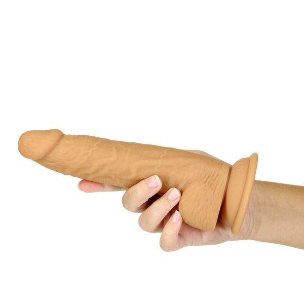 Фалоімітатор ADDICTION Dual Density Silicone Dildo Caramel 8″, присоска, діаметр 4,3 см, віброкуля в SO8243 фото