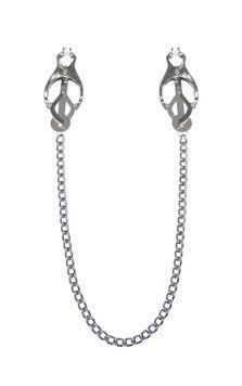 Feral Feelings Clover Nipple Clamps with Chain, Silver/White