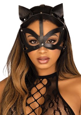 Cat Mask made of Vegan Leather by Leg Avenue, Black, studded