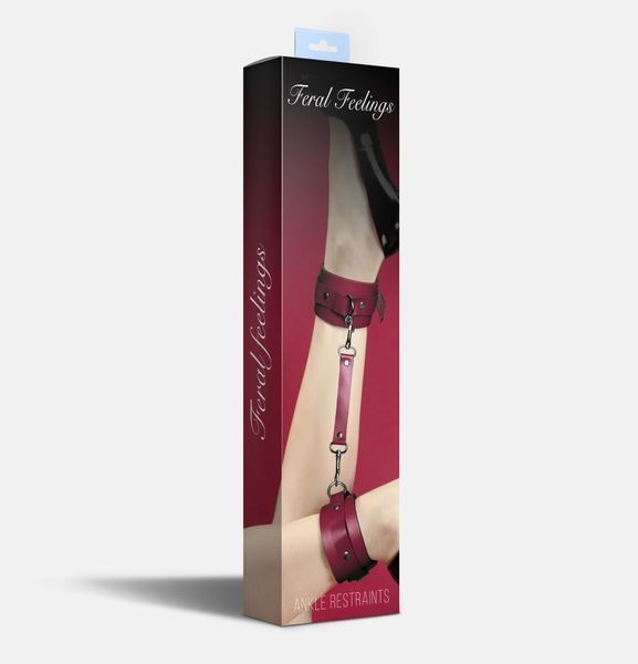 Feral Feelings Ankle Restraints Burgundy, genuine leather
