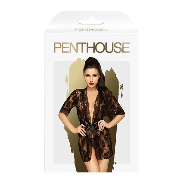 Penthouse Sweet Retreat Black XL Rose-Embroidered G-String Dress, Black