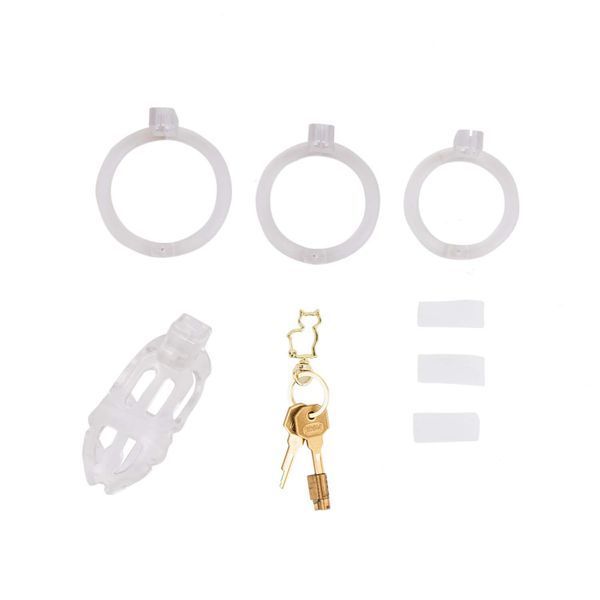 Клетка для пениса LOCKINK SEVANDA Plastic Penis Chastity Cage, прозрачная, 3 кольца разных размеров SX0871 фото