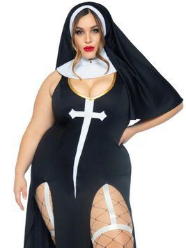Leg Avenue Sultry Sinner Nun Costume 1X-2X Dress, Headpiece, Collar
