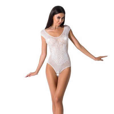 Bodystocking Passion BS064 One Size, White, bodysuit, closed shoulder, open crotch