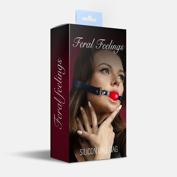 Feral Feelings Silicone Ball Gag Black/Red, black strap, red ball