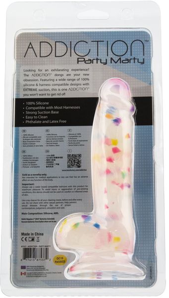 Confetti dildo ADDICTION - PARTY MARTY 7.5″ - FROST & CONFETTI, 19 cm, silicone