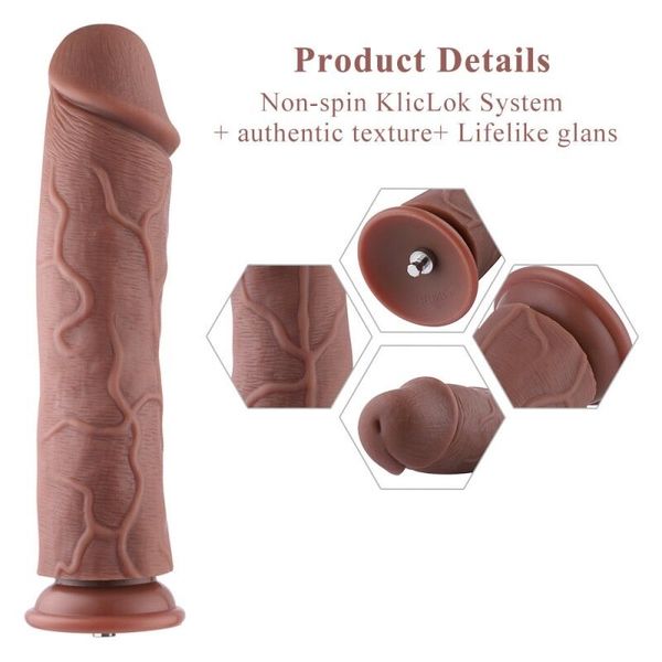 Силіконовий фалоімітатор для секс-машин Hismith 11″ Silicone Dildo, система KlicLok SO6208 фото