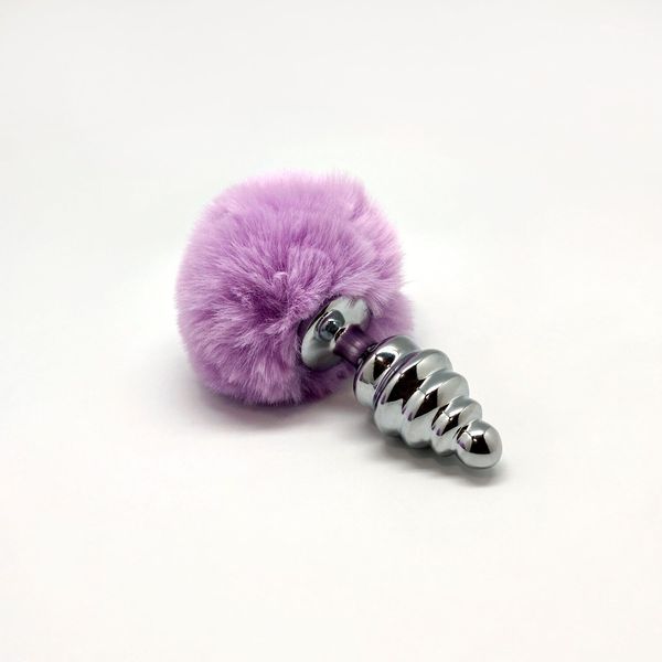 Metal anal plug with rabbit tail Alive Fluffy Twist Plug M Purple, diameter 3.4 cm