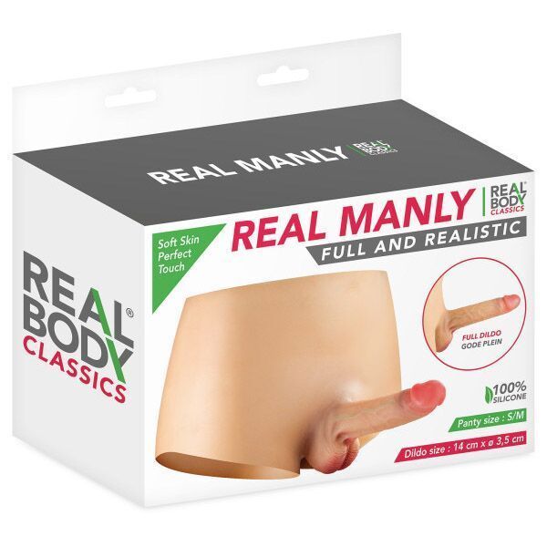 Real Body Real Manly Silicone Panties with Dildo, S/M, One-Piece Construction, for Her