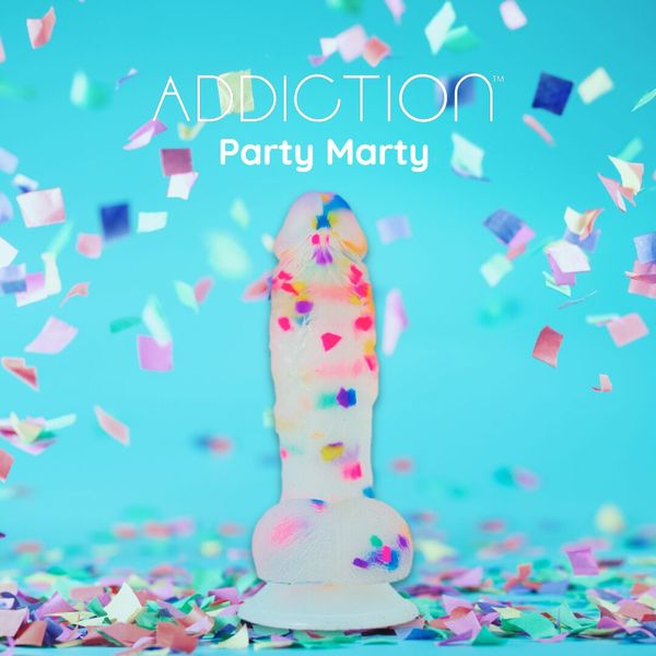 Confetti dildo ADDICTION - PARTY MARTY 7.5″ - FROST & CONFETTI, 19 cm, silicone