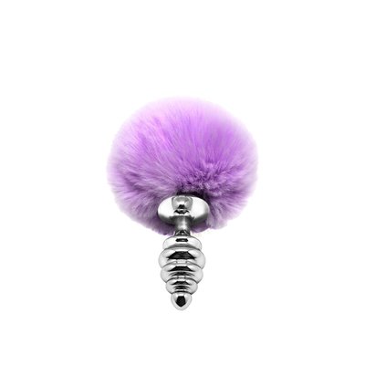 Металлическая анальная пробка Кроличий хвостик Alive Fluffy Twist Plug S Purple, диаметр 2,9 см SO6306 фото