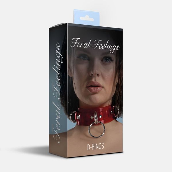 Feral Feelings fixation collar - D-Rings Red Transparent