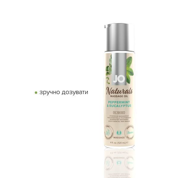 Массажное масло JO Naturals Massage Oil Peppermint & Eucalyptus с эфирными маслами (120 мл) SO6166 фото